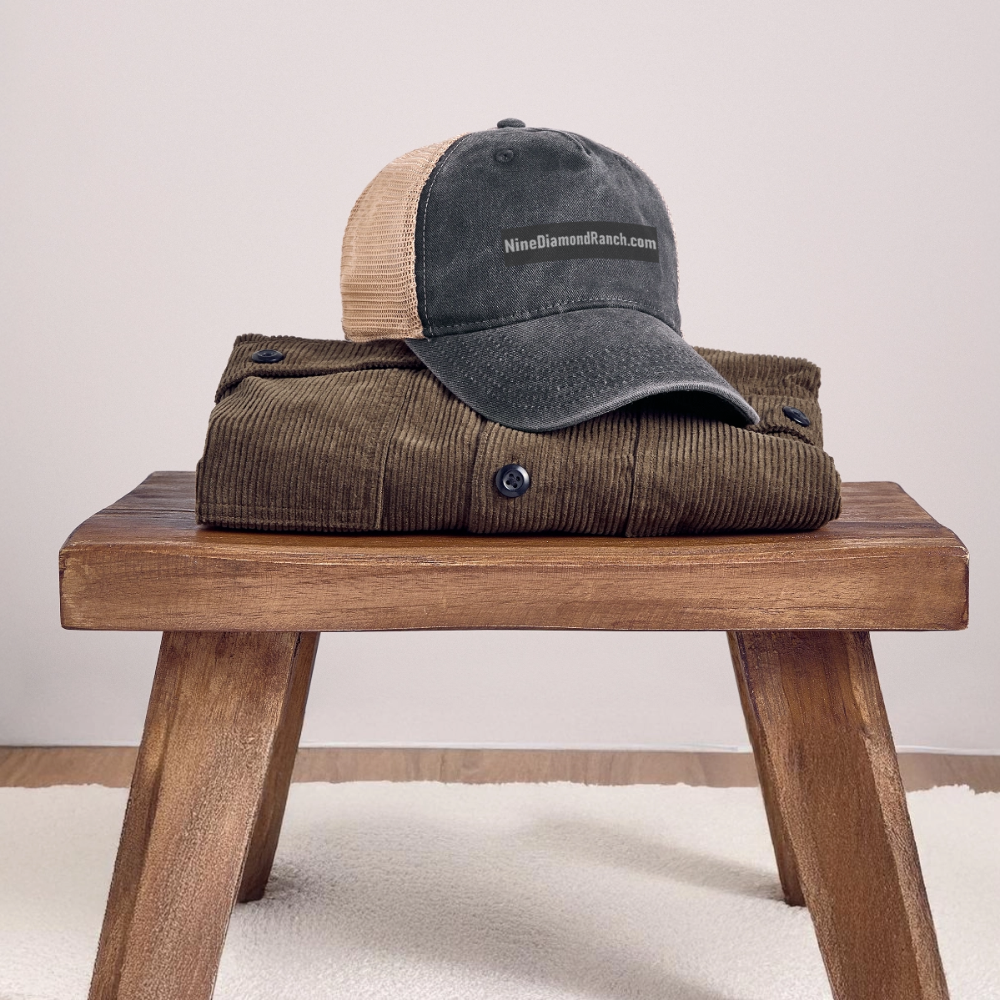 Hat, Nine Diamond Ranch Pigment Dyed Trucker Hat - washed black/beige