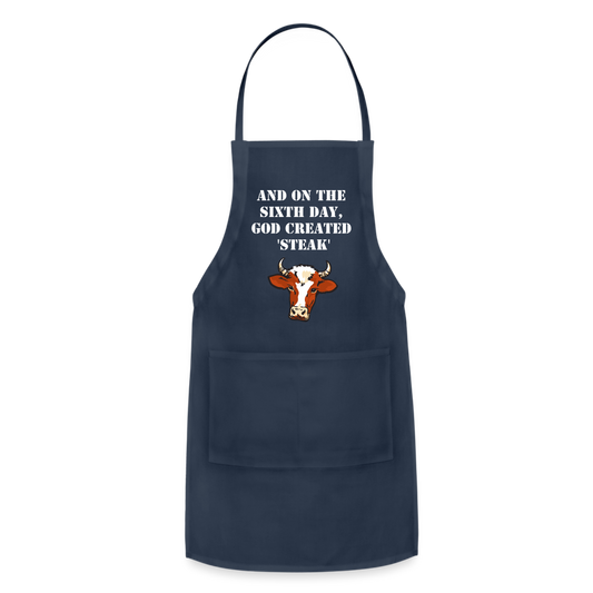 Apron, Grill Master, Sixth Day God Created Steak - navy