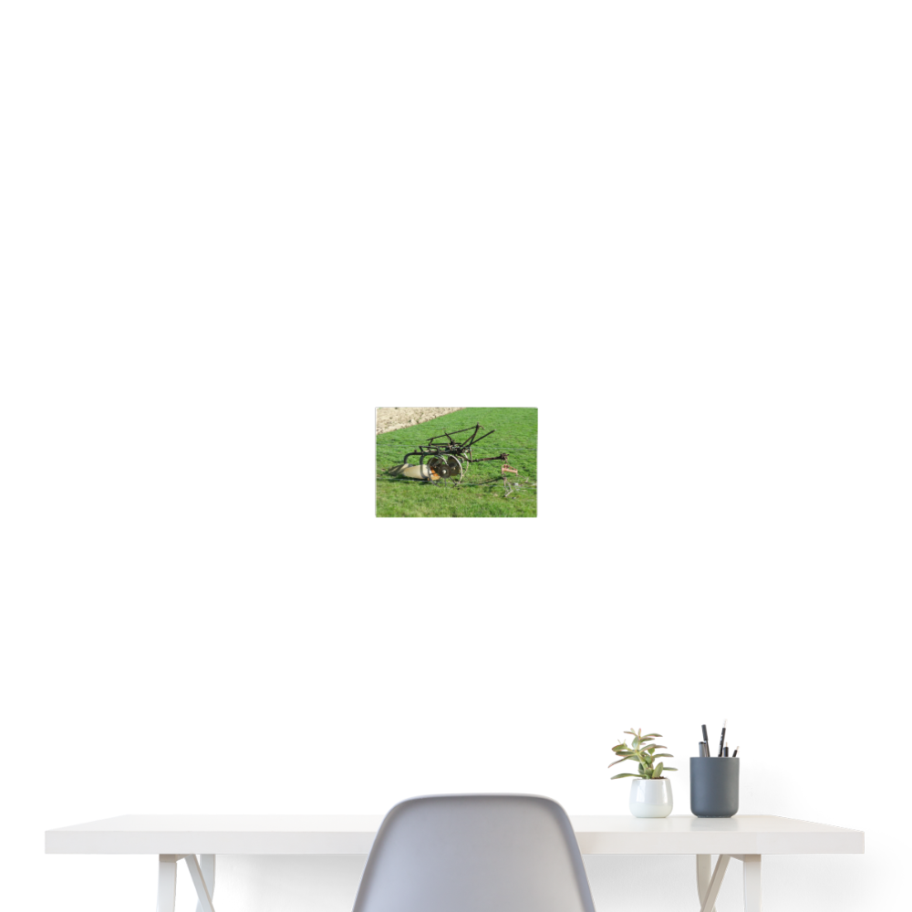 Horse Drawn Plow 24x18 Print - white