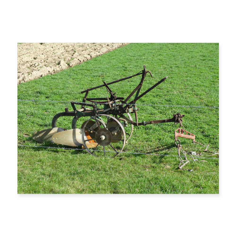 Horse Drawn Plow 24x18 Print - white