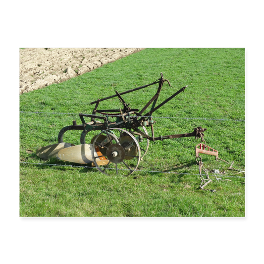 Horse Drawn Plow 24x18 Print - white