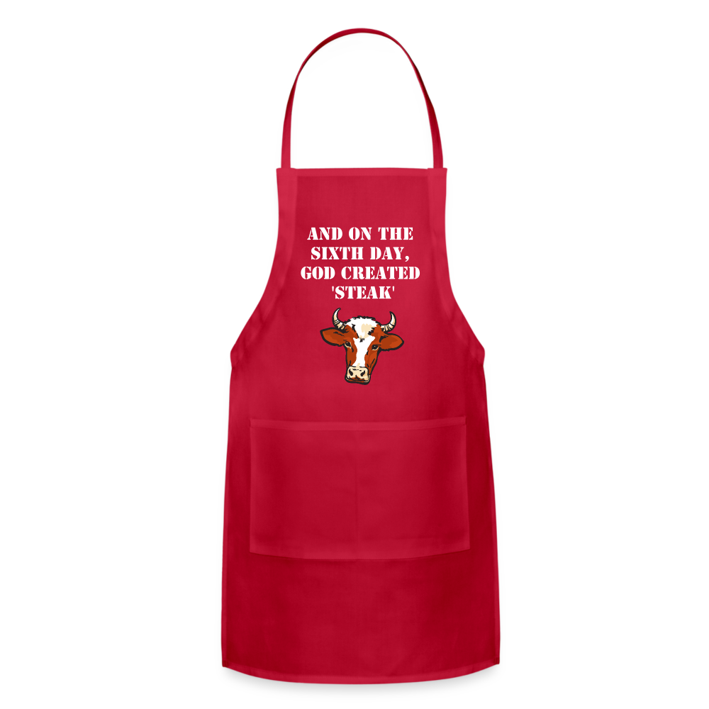 Apron, Grill Master, Sixth Day God Created Steak - red
